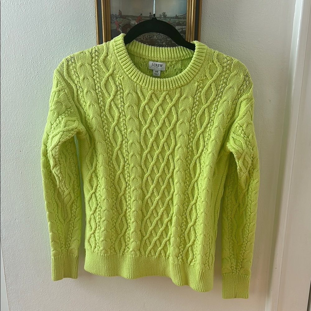 J. Crew Green Crew Neck Sweater with Cable Knit Pattern